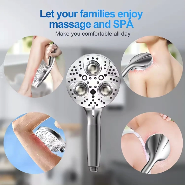 10 Settings Filter Shower Head with Massaging Ball High Pressure Shower Set with Hose and Bracket,Filter Shower Head with Massaging Ball showerhead with filtration,Purithm