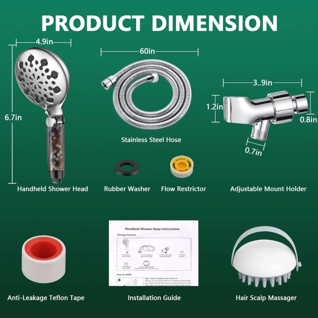 9 Spray Modes+Jet Flush Filtered Shower Head for Hard Water High Pressure Filtered Detachable Showerhead,Filtered Shower Head for Hard Water High Pressure Filtered Shower head,Purithm