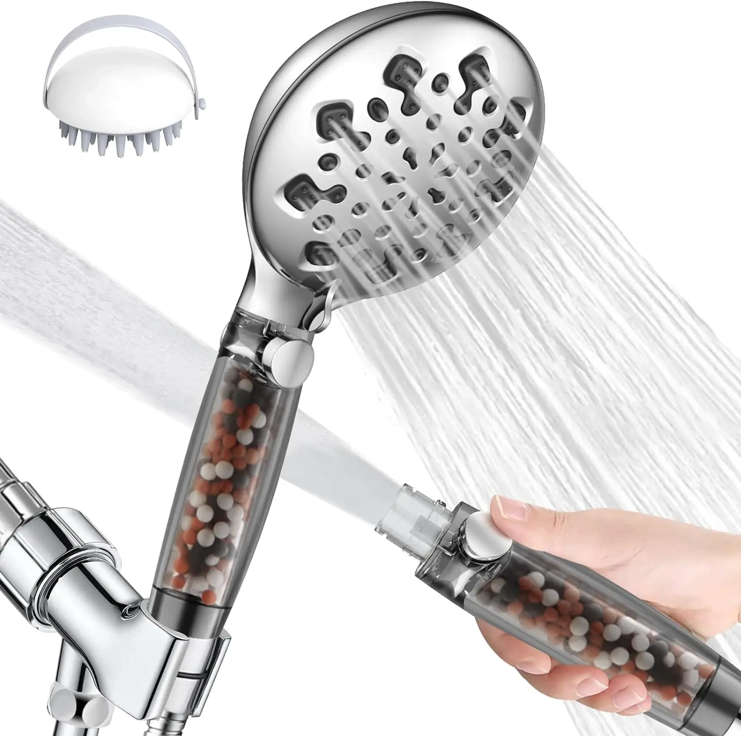 9 Spray Modes+Jet Flush Filtered Shower Head for Hard Water High Pressure Filtered Detachable Showerhead,Filtered Shower Head for Hard Water High Pressure Filtered Shower head,Purithm