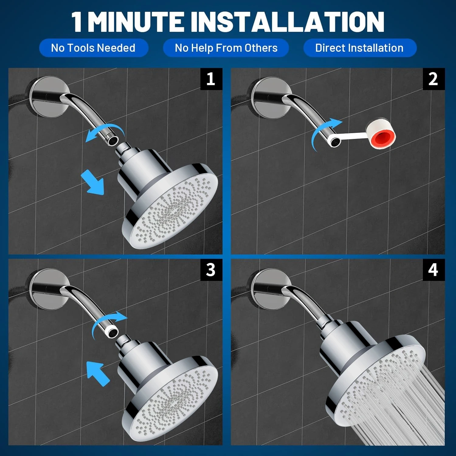 Modern Stainless Steel Household Shower Head with multilevel Filter  Pure Water G1/2,Household Shower Head with 20 stage filtration system,Purithm