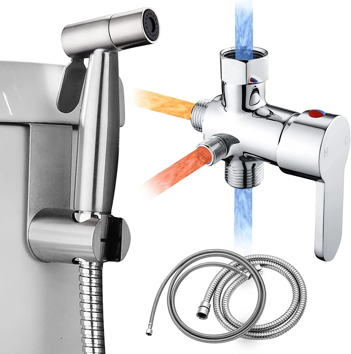 Handheld Bidet Sprayer for Toilet,Hot and Cold Mixing Valve Kit, Hand Sprayer Bidet for Feminine Wash, Pet, Cloth, Diaper+,Handheld Bidet Sprayer for Bathroom Toilet,Purithm