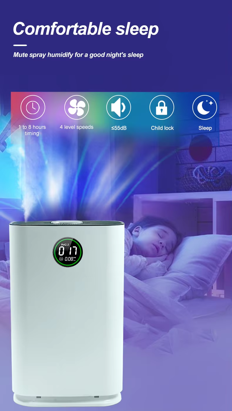 Customized Smart Air Purifier with Humidifier & UV Sterilizer Auto-adjust Humidity for Allergy Relief,Smart hepa Air Purifier with Humidifier & UV Sterilizer,Purithm