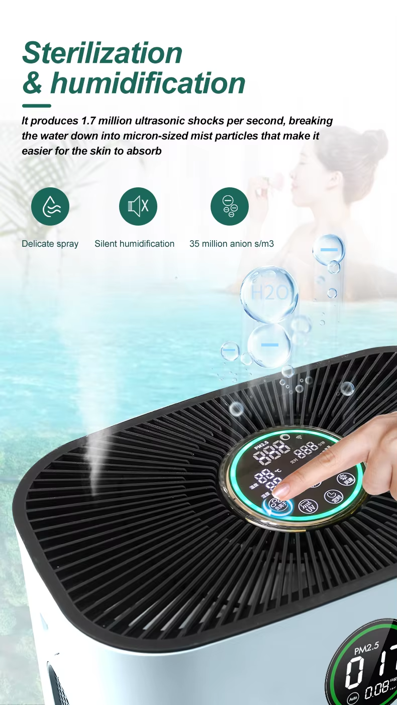Customized Smart Air Purifier with Humidifier & UV Sterilizer Auto-adjust Humidity for Allergy Relief,Smart hepa Air Purifier with Humidifier & UV Sterilizer,Purithm