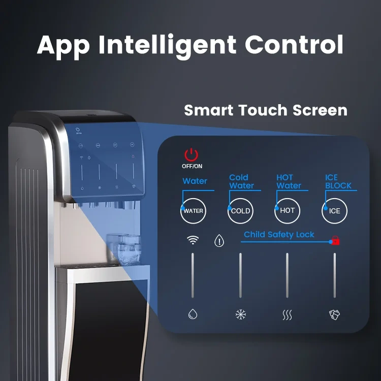 Commercial Intelligent Advanced RO Filtration System Vertical RO Water Dispenser With Ice Maker Machine,Office Living Room Water Dispenser Reverse Osmosis Water Dispenser Ice Maker Machine,Purithm