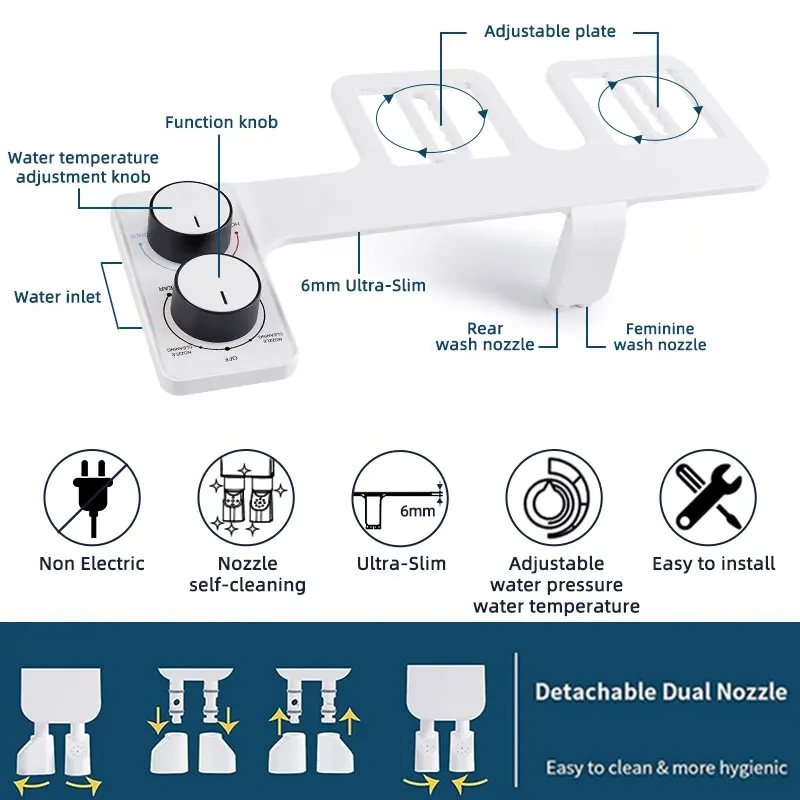 Bathroom Clean Body Warm Water Toilet Bidet Modern Hygienic Shattaf Bide OEM/ODM Nozzle Self-Cleaning Hot and Cold Bidet Attachment,Bathroom Hot and Cold Water Bidet Toilet Attachment,Purithm