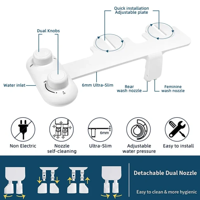 Hot Selling Personal Bidet Bathroom Dual Nozzle Bide Shattaf OEM/ODM Luxury Adjustable Bidet Attachment for Toilet Non Electricity,Hot Selling Personal Bidet Bathroom Dual Nozzle Bide Shattaf OEM/ODM Luxury Bidet Attachment for Toilet,Purithm