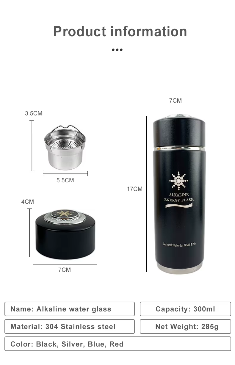 Wholesale Health Nano Energy Alkaline Water Flask pH 9.5+ Stainless Steel Alkaline Hydrogen Thermos Water Bottle water cup,OEM customized Alkaline water bottle with 7 water filter,Purithm