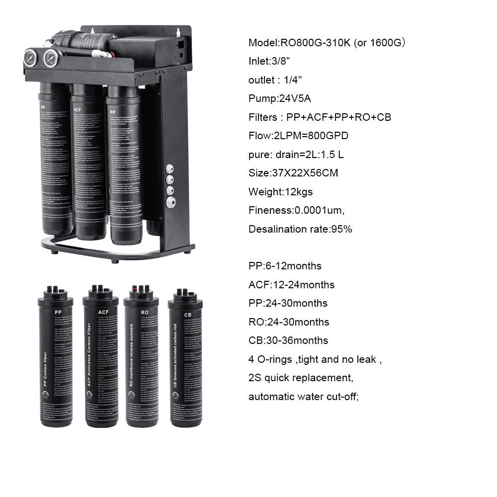 High-Flow Commercial 800GPD Reverse Osmosis Purification system RO Water Filter System for home business800GPD Compact RO System Quick-Fit Reverse Osmosis Water Filter Alkaline Mineral KDF Purifier Electric for Home Use Sink,High-Flow Commercial 800GPD Reverse Osmosis system,Purithm