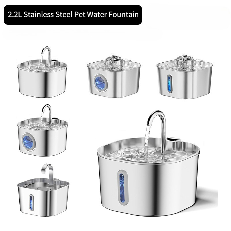 Factory Cat Water Fountain Stainless Steel 74oz/2.2L Water Fountains for Cats Indoor Ultra-Quiet Pet Water Fountain Easy Clean,Stainless Steel Smart Pet Water Fountain Automatic Water Dispenser,Purithm