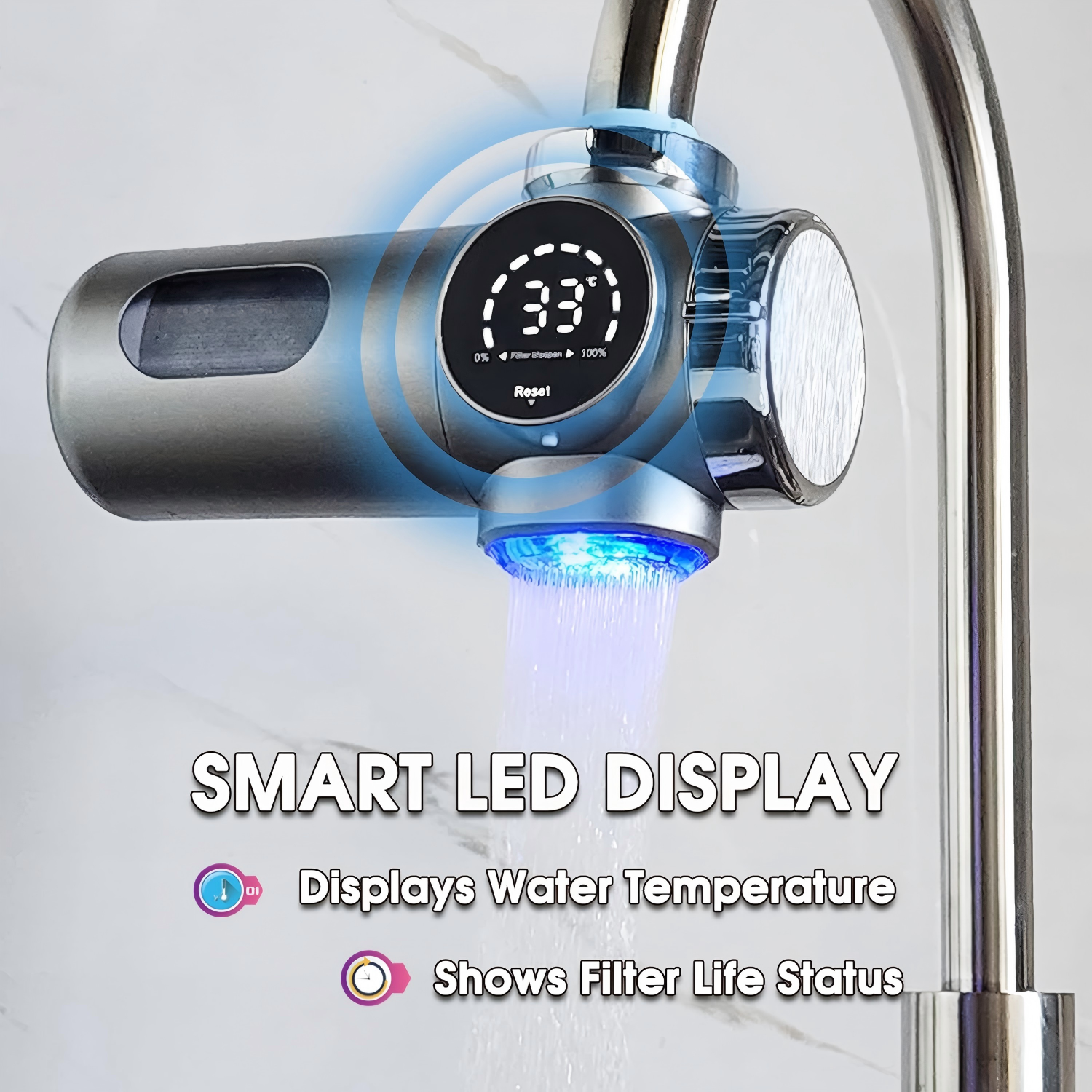 Hot Selling Universal Fit Kitchen Faucet Water Filter Remove Chlorine Tap Water Purifier with Filter Life Display,Faucet Water Filter Tap Water Purifier for Home Ultra Filtration,Purithm