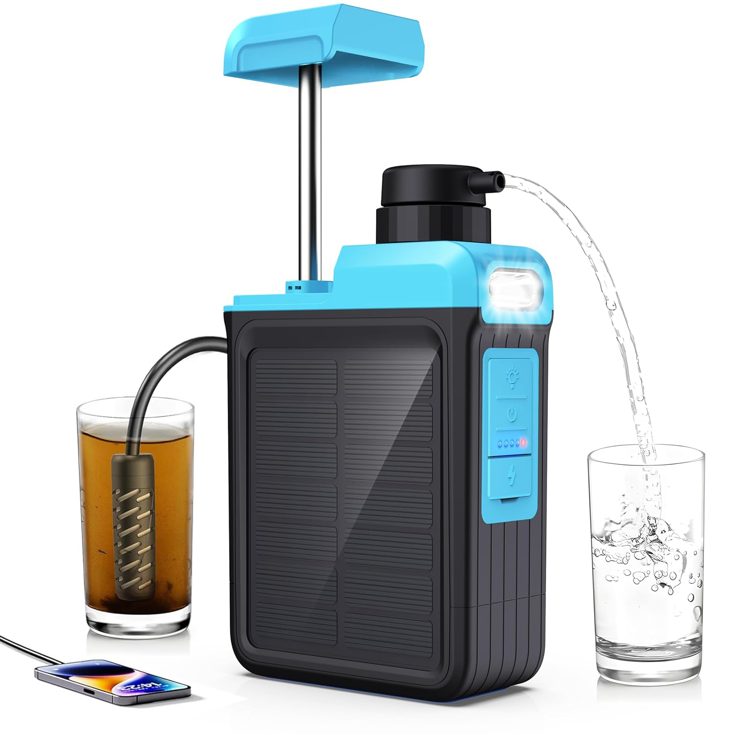Portable Solar Electric Water Purifier System for RV Outdoor Emergency Survival Camping Hiking Travel Kit,Portable Solar Electric Water Purifier System,Purithm