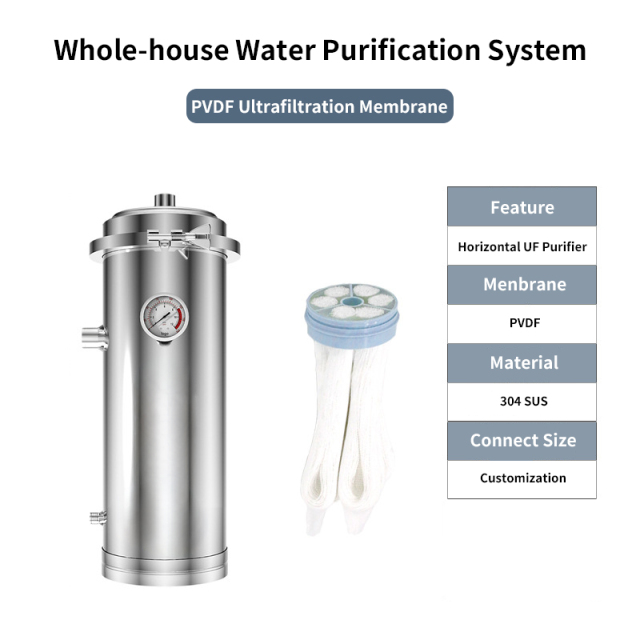 Reusable PVDF Membrane Water Purifier Whole House Vertical Pipeline 304 SS Housing Easy Clamp Disassembly Pressure Gauge,Reusable PVDF Membrane Water Purifier Whole House Vertical Pipeline 304SS Housing Easy Clamp Disassembly Pressure Gauge 10000L,Purithm