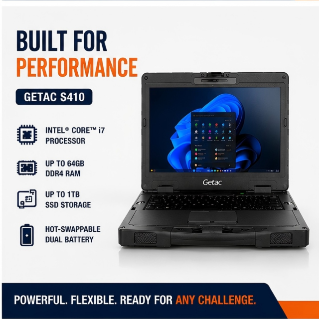 Getac S410 Rugged Laptop | Semi-Rugged Industrial Laptop for Field Service & Manufacturing