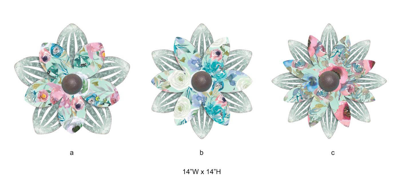 Tri Blossomy Metal Flower Wall Art – Rustic 3D Floral Wall Decor