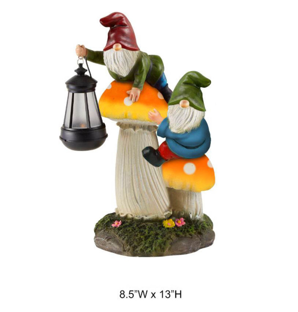 Gnomes On Mushroom Outdoor Solar Statue