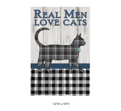 Tri Blossomy "Real Men Love Cats" Plaid Cat Garden Flag (12"x18", Wholesale & Customizable)