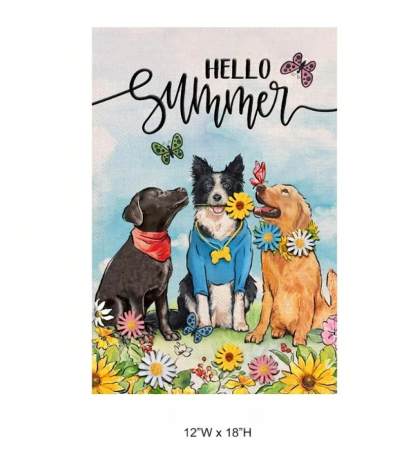 Puppy Floral Flag