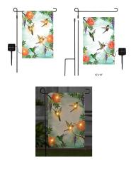 Tri Blossomy Solar LED Hummingbird Garden Flag Complete Set with Metal Stand