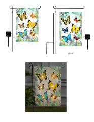 Tri Blossomy Solar LED Butterfly Garden Flag Complete Set with Metal Stand