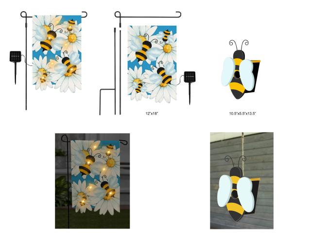 Outdoor Solar Bee Flag - Decorative Bee Garden Flag