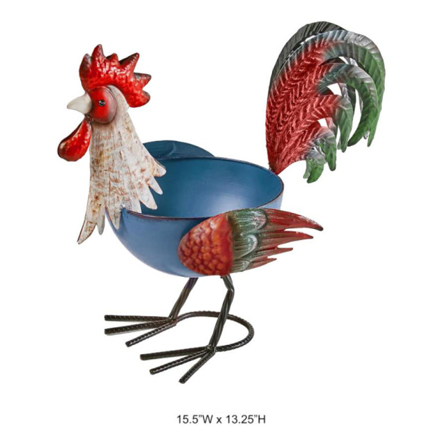 Metal Rooster Planter - Decorative Farmhouse Garden Plant Pot