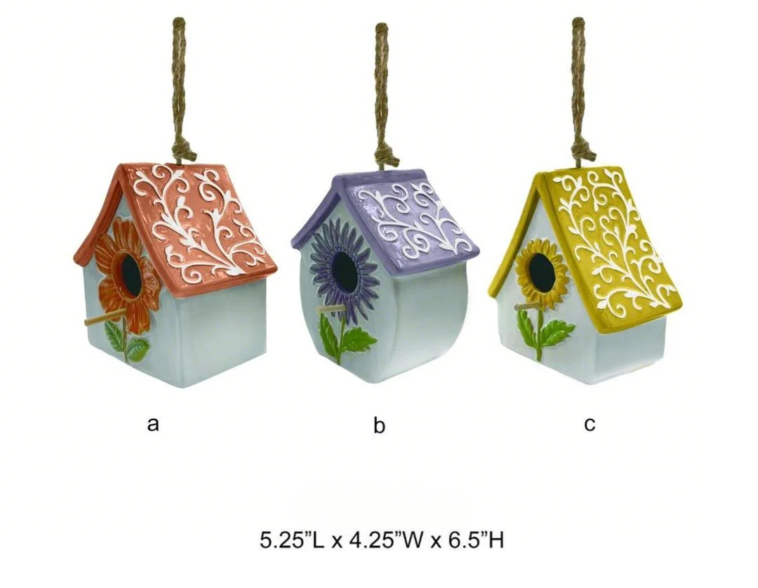 Tri Blossomy Floral Ceramic Hanging Birdhouse Set - 3 Sunflower Color Variations