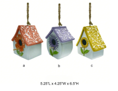 Tri Blossomy Floral Ceramic Hanging Birdhouse Set - 3 Sunflower Color Variations