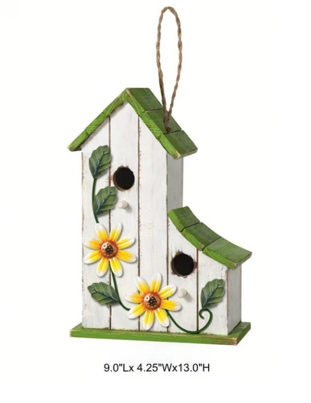 Tri Blossomy Rustic Double-Entry Hanging Birdhouse with Sunflower Accent