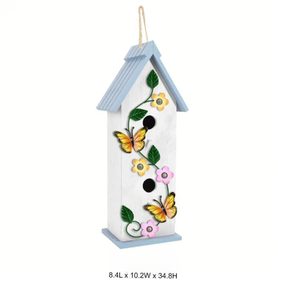 Tri Blossomy Butterfly Blossom Birdhouse - Garden Wood Birdhouse for Outdoor Decoration