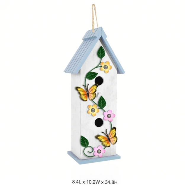 Tri Blossomy Butterfly Blossom Birdhouse - Garden Wood Birdhouse for Outdoor Decoration