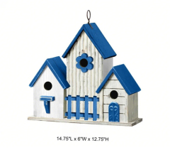 Tri Blossomy Coastal Triple-Cottage Hanging Birdhouse - Blue & White