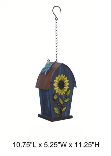 Tri Blossomy Birdhouse & Bird Feeder Combo Garden Stake - Floral & Butterfly Accents