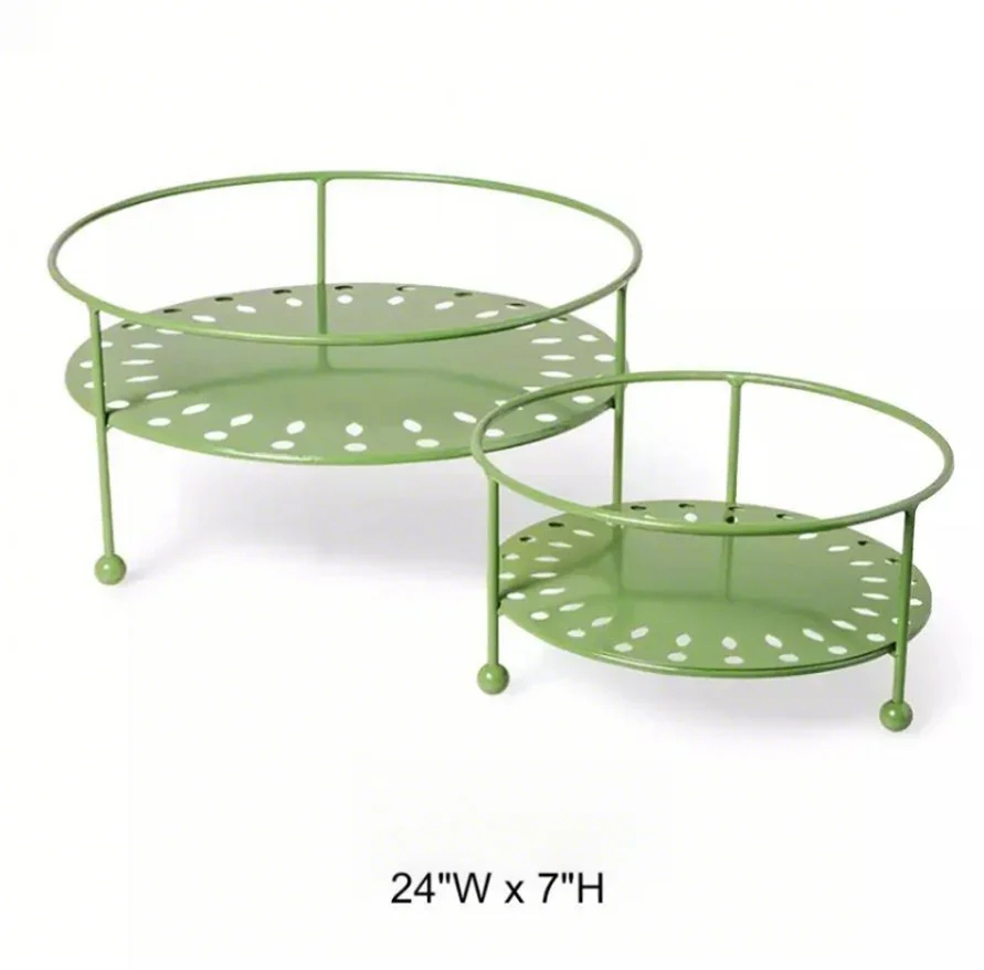 Green Double-Tier Plant Stand
