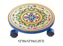 Tri Blossomy Movable Patterned Plant Stand - Rolling Plant Holder for Indoor and Outdoor Display