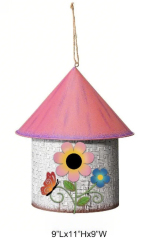 Pink Floral Garden Birdhouse Decorative Outdoor Hanging Birdhouse
