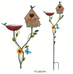 Birdhouse and Bath Garden Stake