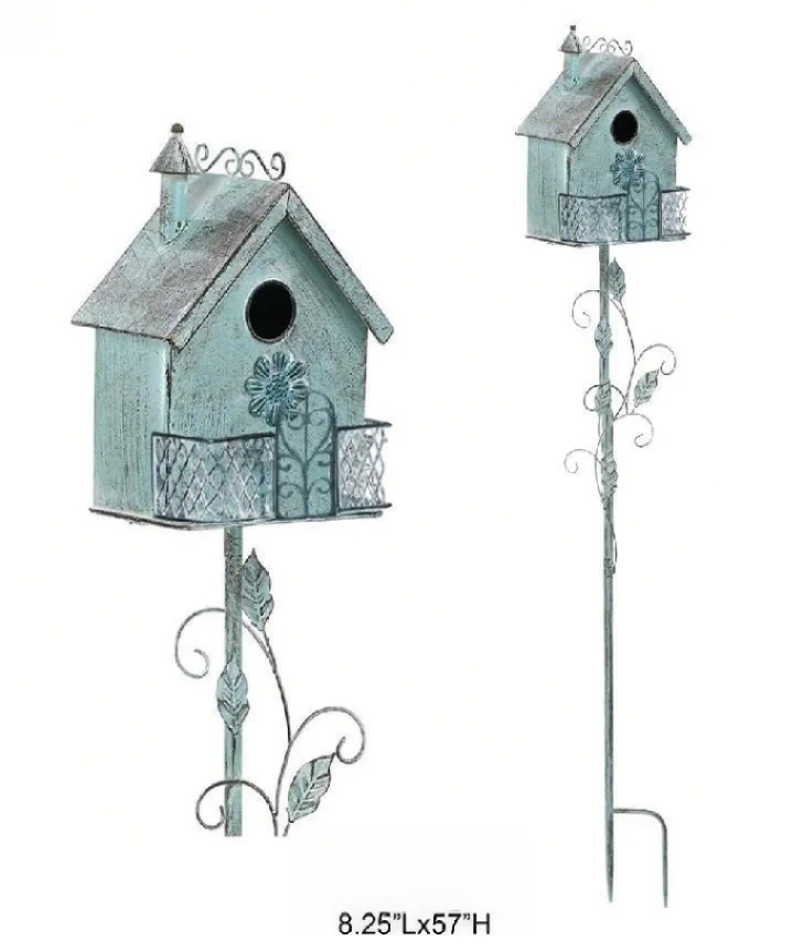 Tri Blossomy Rustic "Welcome Garden" Birdhouse Garden Stake