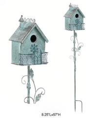 Tri Blossomy Rustic "Welcome Garden" Birdhouse Garden Stake