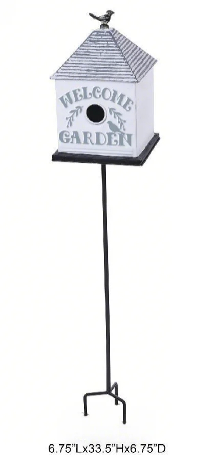 Tri Blossomy "Welcome Garden" Birdhouse Stake - Rustic Outdoor Decor