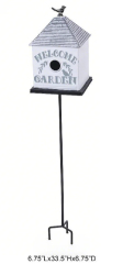 Tri Blossomy "Welcome Garden" Birdhouse Stake - Rustic Outdoor Decor