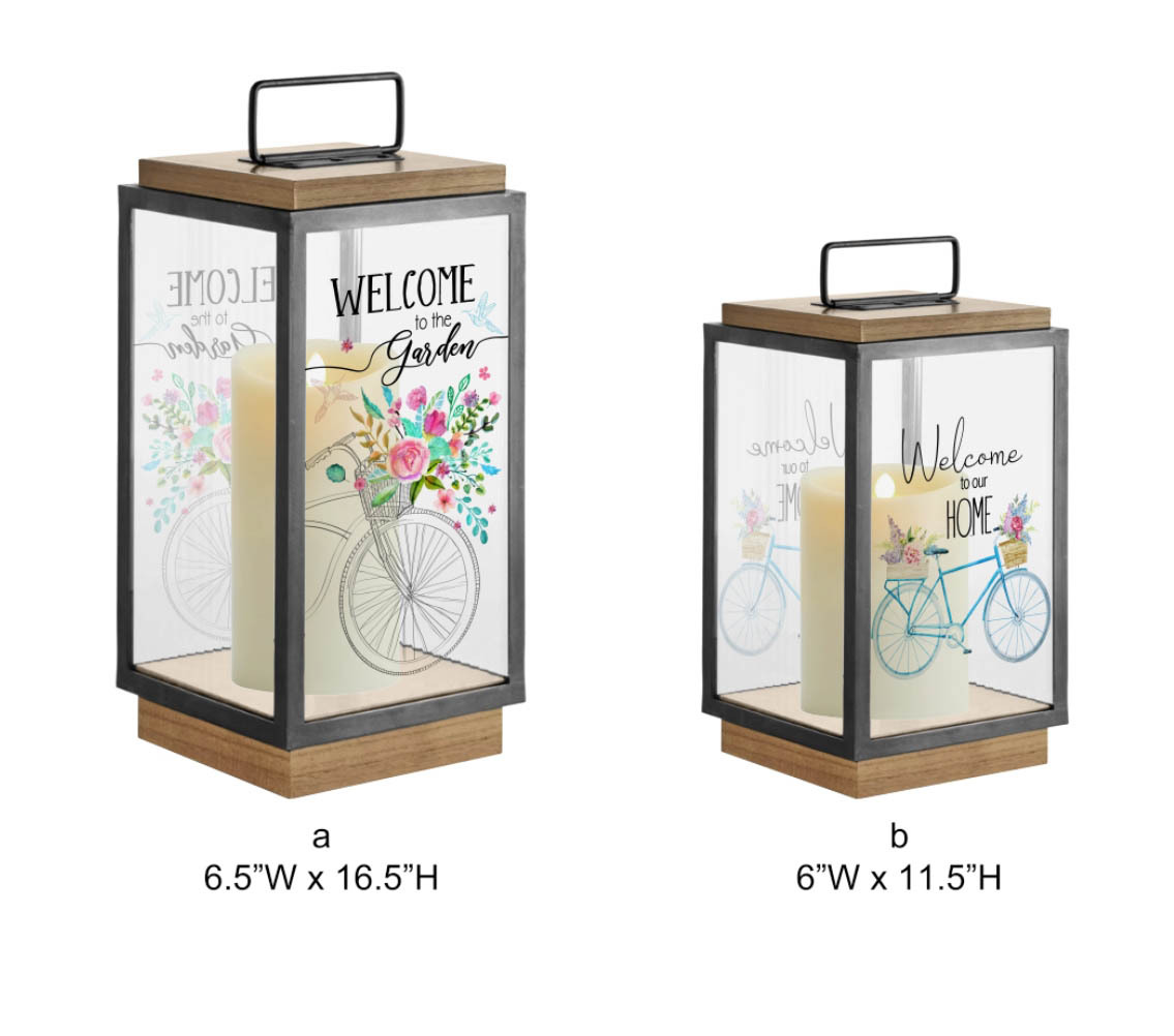 Tri Blossomy "Welcome to the Garden/Home" Bicycle Floral Lantern Set - 2 Sizes