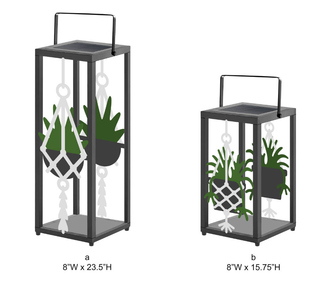 Tri Blossomy Macramé Plant Silhouette Black Metal Solar Lantern Set - 2 Sizes