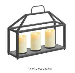 Tri Blossomy 15.5" Open Frame 3-Candle Black Metal Lantern with Handle