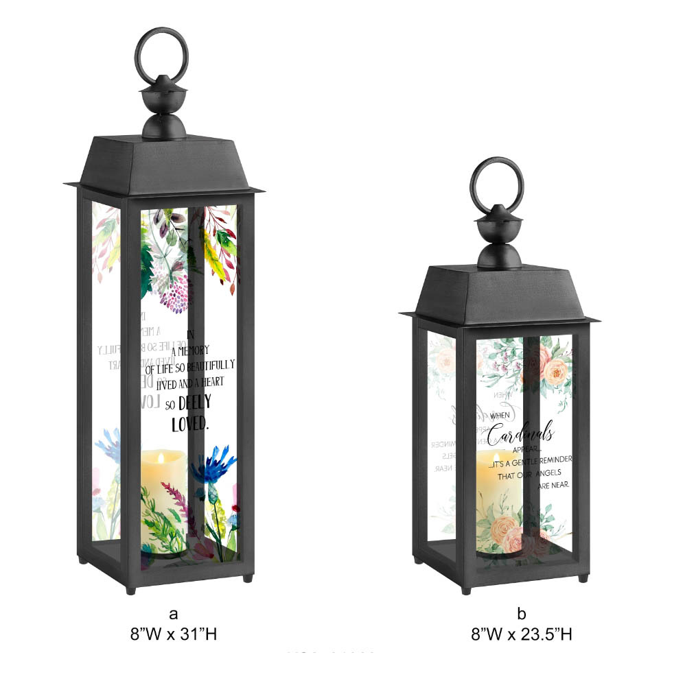 Tri Blossomy "Deeply Loved" & "Cardinals" Memorial Floral Lantern Set - 2 Sizes