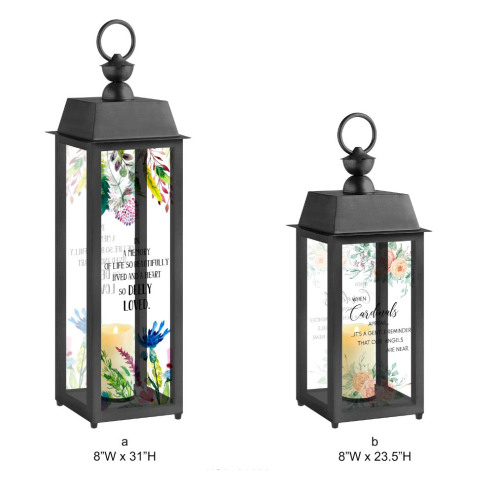 Tri Blossomy "Deeply Loved" & "Cardinals" Memorial Floral Lantern Set - 2 Sizes