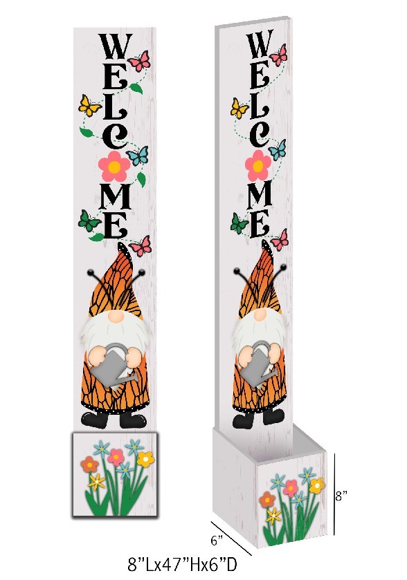 Whimsical Gnome & Butterfly Hub Porch Sign