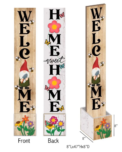 Dual-side Gnome Floral Storage Porch Sign