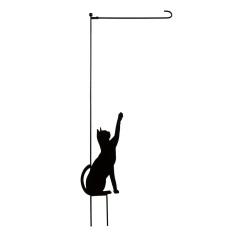 Tri Blossomy Playful Cat Silhouette Garden Hanging Stake with Hook