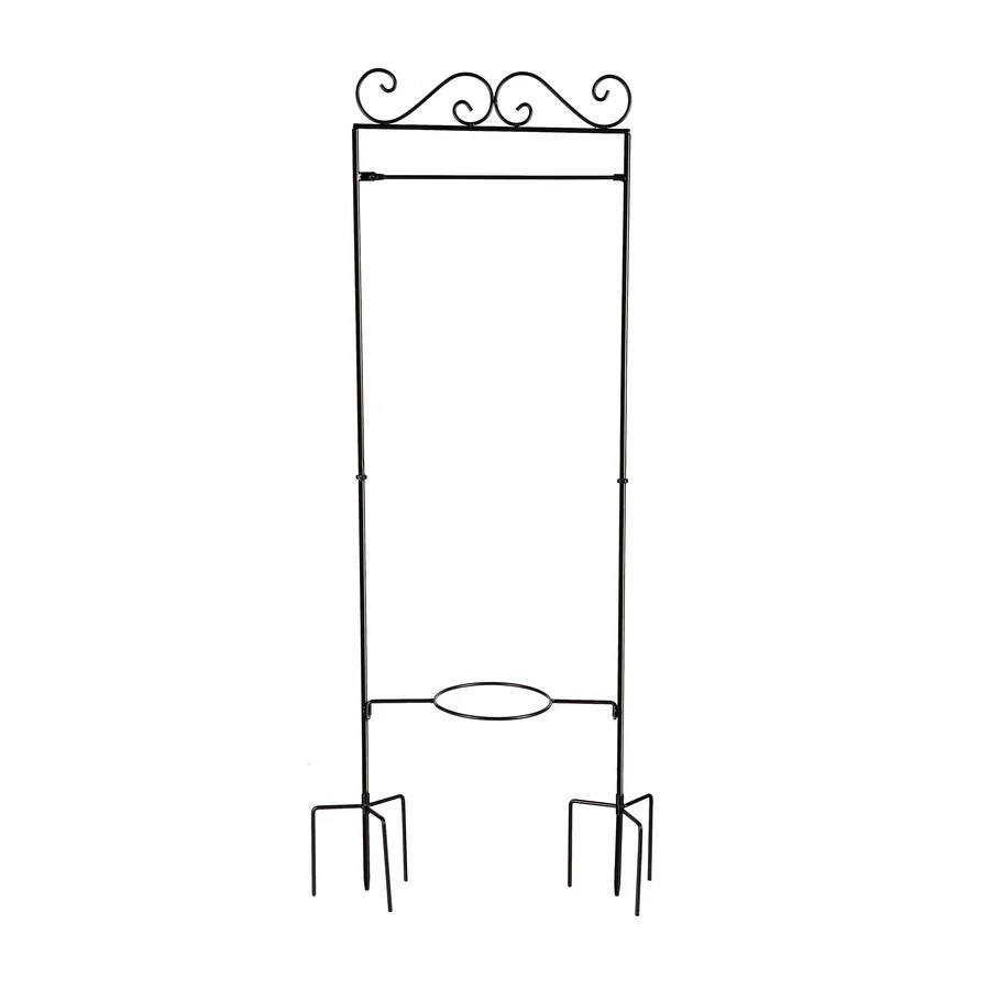 Tri Blossomy Ornate Scrollwork Garden Flag Stand with Planter Holder
