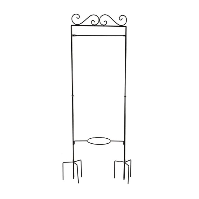 Tri Blossomy Ornate Scrollwork Garden Flag Stand with Planter Holder